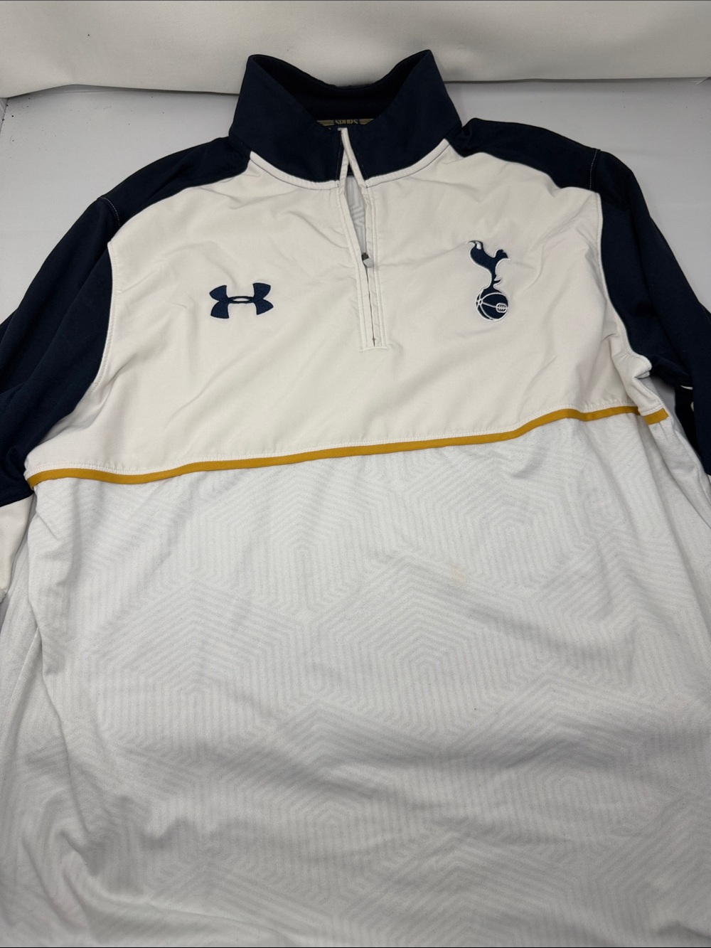 Under Armour White/Navy Tottenham Hotspur 1/4 Zip Training Top with Gold Piping